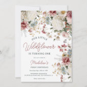 Rustic Blush Pink, Cream Wildflower Eerste verjaar Kaart (Voorkant)