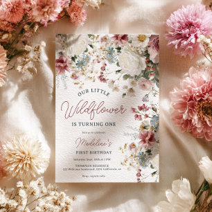 Rustic Blush Pink, Cream Wildflower Eerste verjaar Kaart