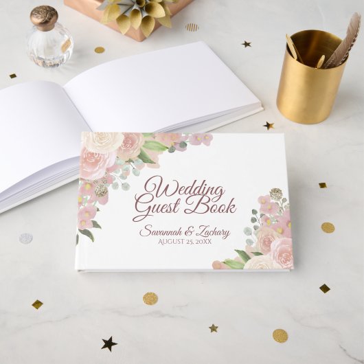 Rustic Blush Pink Elegant Floral Boho Chic Wedding Gastenboek (Voorkant open)