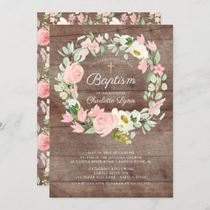 Rustic Blush Pink Floral Girls Baptisme Kaart