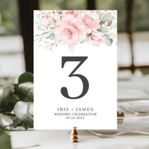 Rustic Blush Pink Floral Greenery Table Number Kaart