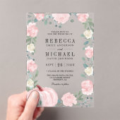 Rustic Blush Pink Floral Pumpkin Wedding Acryl Uitnodigingen (Insitu (Draagbaar))