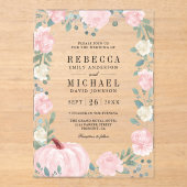 Rustic Blush Pink Floral Pumpkin Wedding Acryl Uitnodigingen (Voorkant)