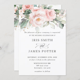 Rustic Blush Pink Floral Rozen Greenery Wedding Kaart