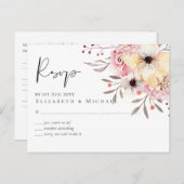 Rustic Blush Pink Floral Sage Wedding RSVP Briefkaart (Voorkant / Achterkant)