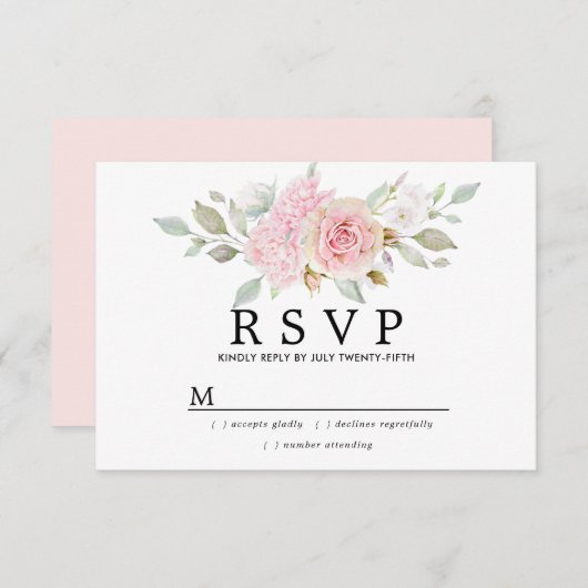 Rustic Blush Pink Floral Wedding RSVP (Voorkant / Achterkant)