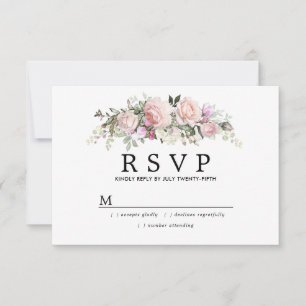 Rustic Blush Pink Floral Wedding RSVP Kaartje