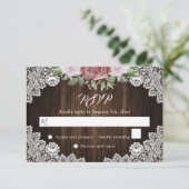 Rustic Blush Pink Floral Wood Lace Wedding RSVP (Staand voorkant)