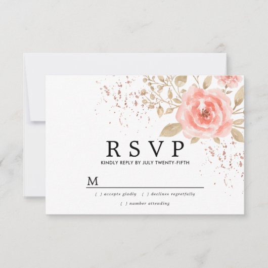 Rustic Blush Pink Gold Floral Wedding RSVP (Voorkant)