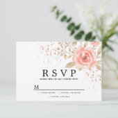 Rustic Blush Pink Gold Floral Wedding RSVP (Staand voorkant)