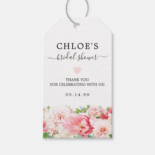 Rustic Blush Pink Peony Floral Vrijgezellenfeest Cadeaulabel (Voorkant)