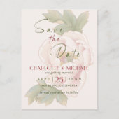 Rustic Blush Pink Peony Wedding Save the Date Aankondigingskaart (Voorkant)