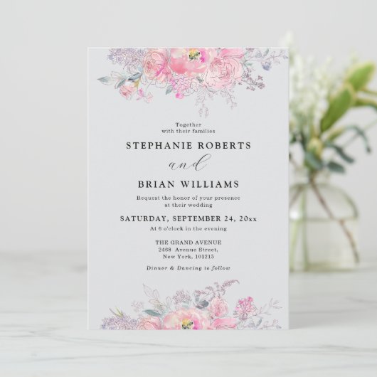 Rustic Blush Pink Waterverf Floral Wedding Kaart (Staand voorkant)