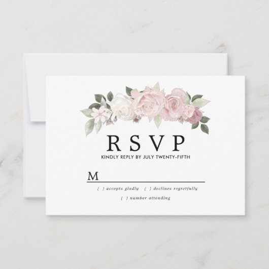 Rustic Blush Pink White Floral Wedding RSVP (Voorkant)