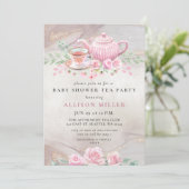 Rustic Blush Roos Gold Tea Party Baby shower Kaart (Staand voorkant)