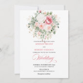 Rustic Blush Rose Greenery Gold Wedding Invitation Kaart (Voorkant)