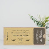  Rustic Boarding Pass Style Ticket Wedding Kaart (Staand voorkant)