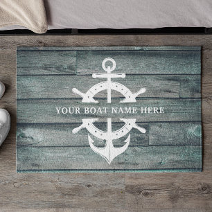 Rustic Boat Name Ship's Wheel Anchor Driftwood Deurmat