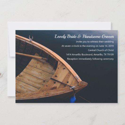 Rustic Boat Wedding Invitation Kaart (Voorkant)