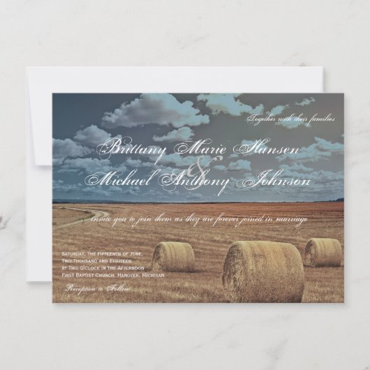 Rustic Boerderij Hay Field Wedding Invitations Kaart (Voorkant)
