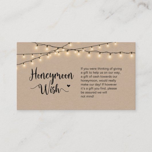 Rustic Boerderij String Lights, Kraft, Honeymoon W Informatiekaartje (Voorkant)