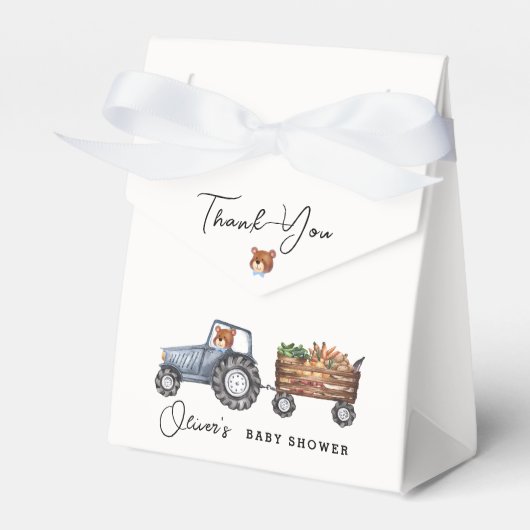 Rustic Boerderij Tractor Teddy Bear Baby shower Bedankdoosjes (Voorkant Zijde)