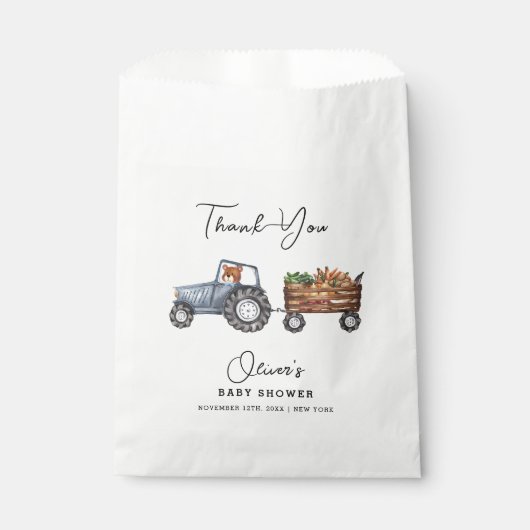 Rustic Boerderij Tractor Teddy Bear Baby shower Bedankzakje (Voorkant)