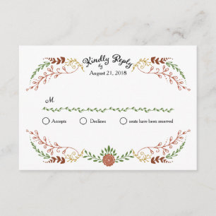 Rustic Bohemian Autumn Floral Wreath Wedding RSVP Kaartje