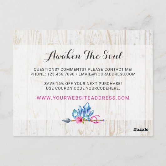 Rustic Bohemian Crystal Pareltjes & Arrow Dank u Briefkaart (Achterkant)