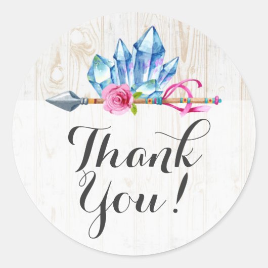 Rustic Bohemian Crystal Pareltjes & Arrow Dank u Ronde Sticker (Voorkant)