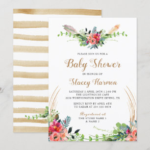 Rustic Bohemian Floral Waterverf Baby shower Kaart