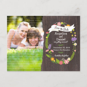 Rustic Bohemian Floral Wreatfoto Save the Date Aankondigingskaart