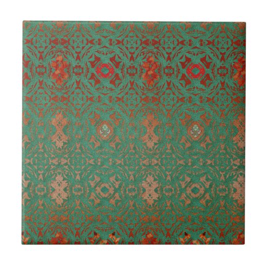 Rustic Bohemian Jade en Red Pattern Tegeltje (Voorkant)