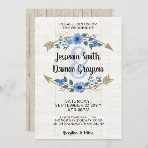 Rustic Boho Arrows & Floral Wedding Invitation Kaart