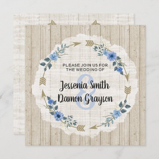 Rustic Boho Arrows & Floral Wedding Invitation Kaart (Voorkant / Achterkant)