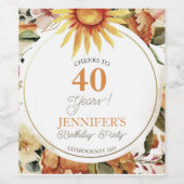 Rustic Boho Autumn Sunflower 40th Birthday Party Wijn Etiket (Enkel label)