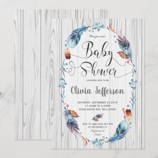 Rustic Boho Baby Boy Shower Tribal Feathers Kaart (Voorkant / Achterkant)