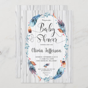Rustic Boho Baby Boy Shower Tribal Feathers Kaart