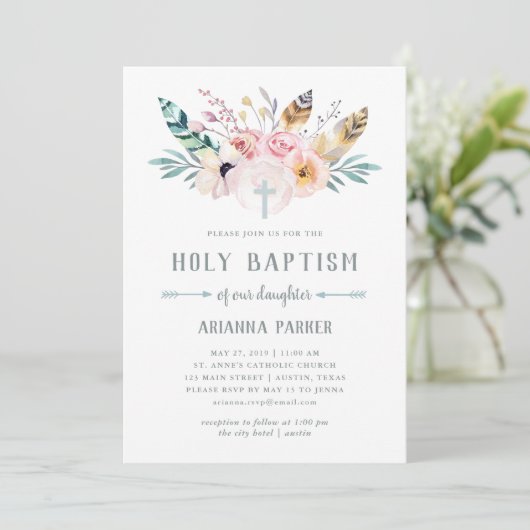 Rustic Boho Baptism Kaart (Staand voorkant)