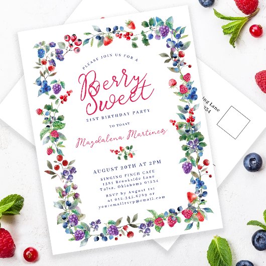 Rustic Boho Berry Sweet Summer 21st Invitation