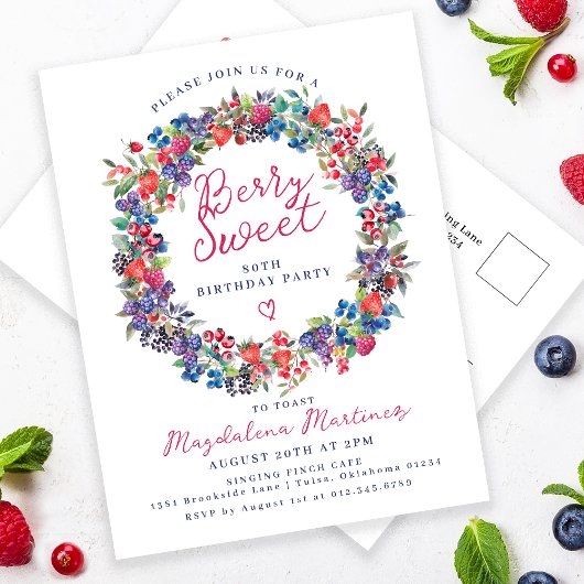 Rustic Boho Berry Sweet Summer 80th Invitation