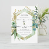 Rustic Boho Blauwgroen Blue Botanical Gold Wedding Kaart (Staand voorkant)