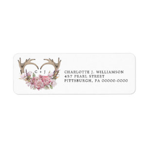 Rustic Boho Blush Floral Antlers Return Address Etiket