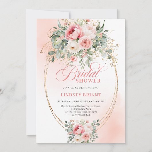 Rustic Boho Blush Rose Bridal Shower Invitation (Devant)