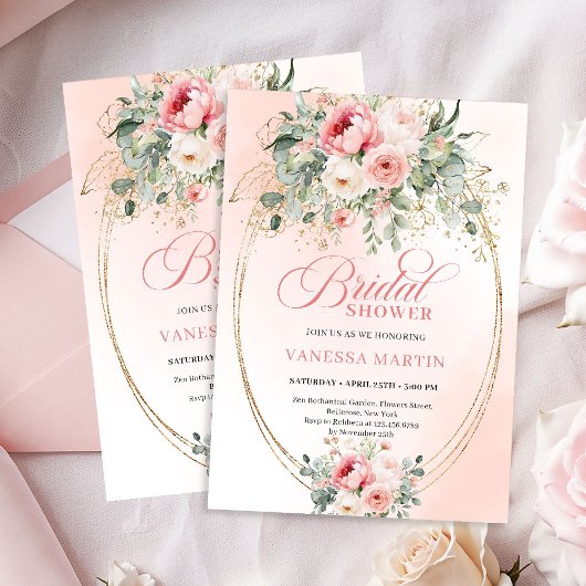Rustic Boho Blush Rose Bridal Shower Invitation