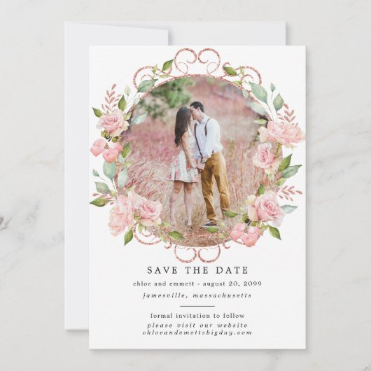 Rustic Boho Botanical Wreath Photo Wedding Save The Date (Voorkant)