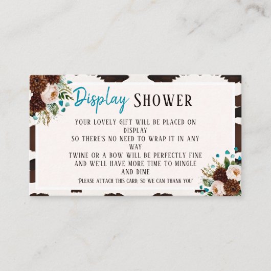 Rustic Boho Bridal Display Shower Turquoise Informatiekaartje (Voorkant)