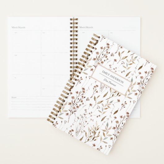 Rustic Boho Brown Herfst Botanical Flower Leaf 202 Planner (Display)