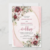 Rustic Boho Burgundy Blush Gold Floral Invitation (Devant)