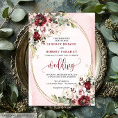 Rustic Boho Burgundy Blush Gold Floral Invitation Kaart